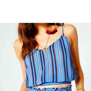 Band of Gypsies Women's Lily Spaghetti Strap Stripe Tie Back Crop Top XS